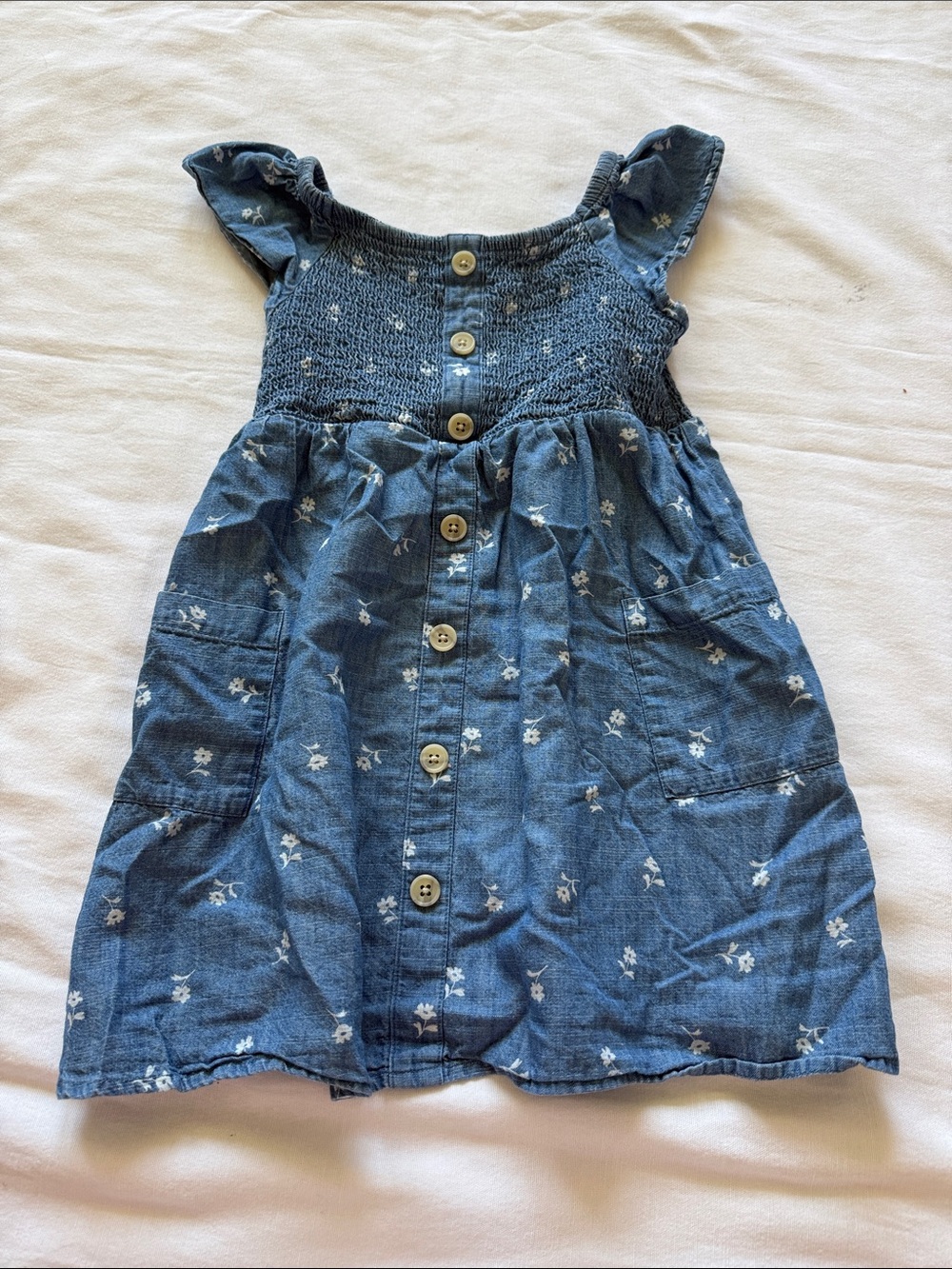 Girls Blue Floral Button-Front Dress